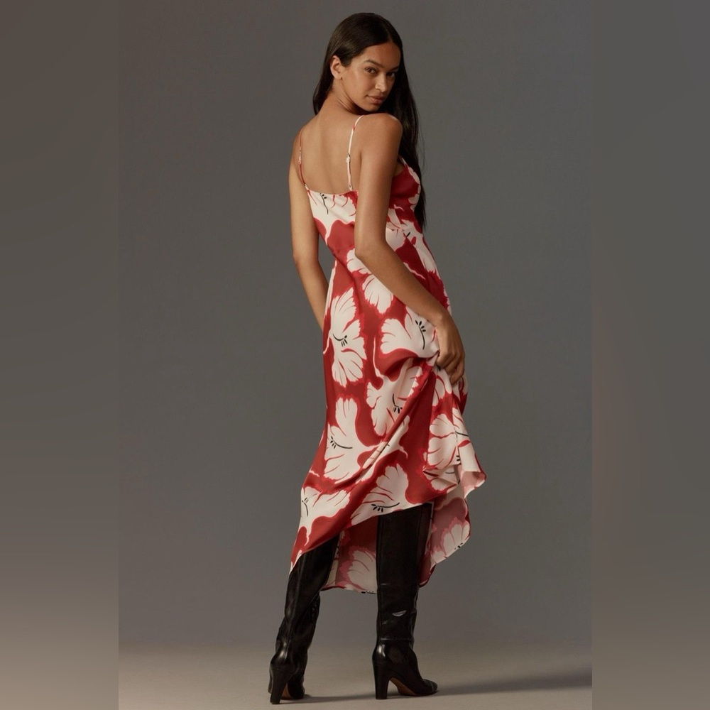 NWT Anthropologie Red and White Sleeveless V-Neck Slip Midi Dress, Size Medium - Picture 3 of 8